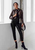 Brown Crop Jacket with Pocket Front