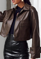 Brown Crop Jacket with Pocket Front