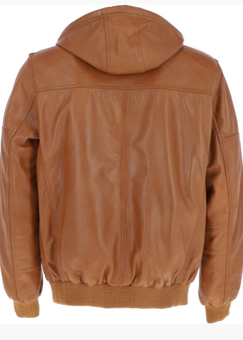 Men’s Leather Hooded Jacket Tan