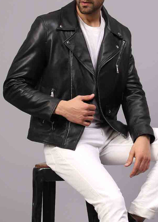 LOGAN MEN'S BLACK LEATHER BIKER STYLE JACKET
