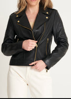 Women’s Gold Trim Leather Biker Jacket