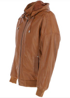 Men’s Leather Hooded Jacket Tan