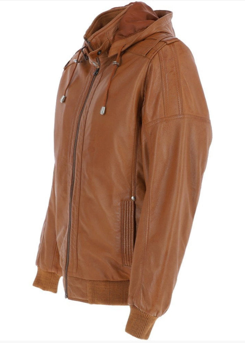 Men’s Leather Hooded Jacket Tan