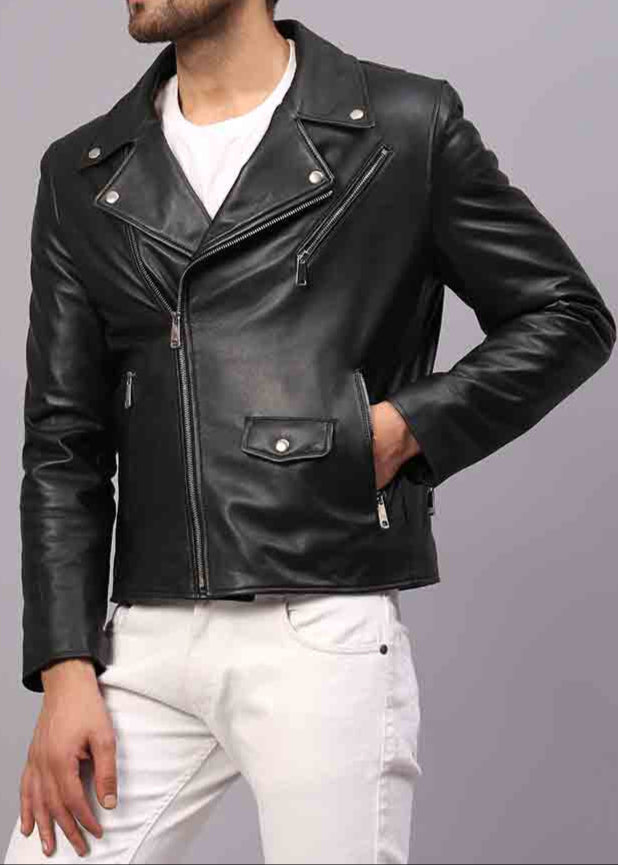 LOGAN MEN'S BLACK LEATHER BIKER STYLE JACKET