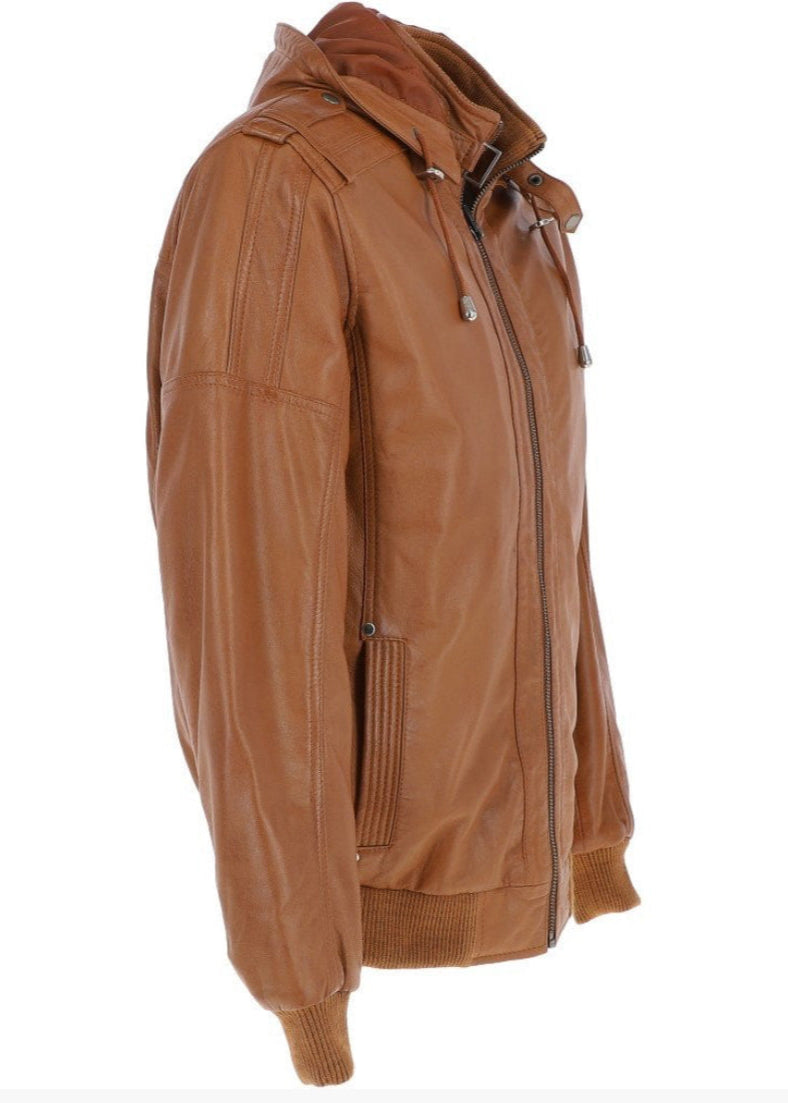 Men’s Leather Hooded Jacket Tan