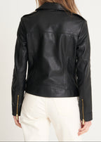 Women’s Gold Trim Leather Biker Jacket
