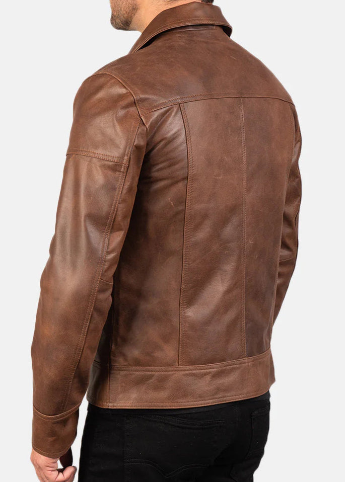 BROWN LEATHER BIKER JACKET