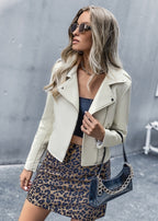 Zip-UP Leather White Jacket