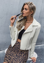Zip-UP Leather White Jacket