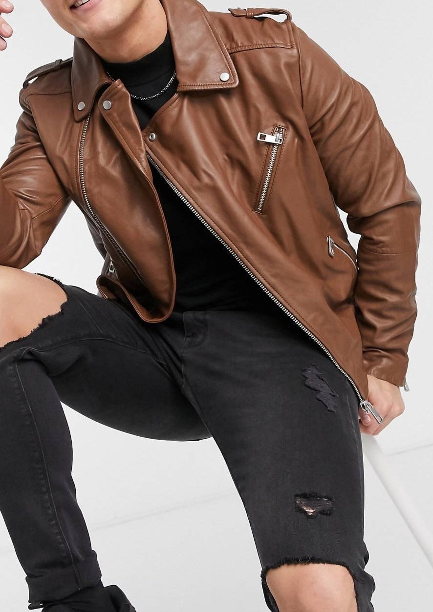 Brown Biker Leather Jacket