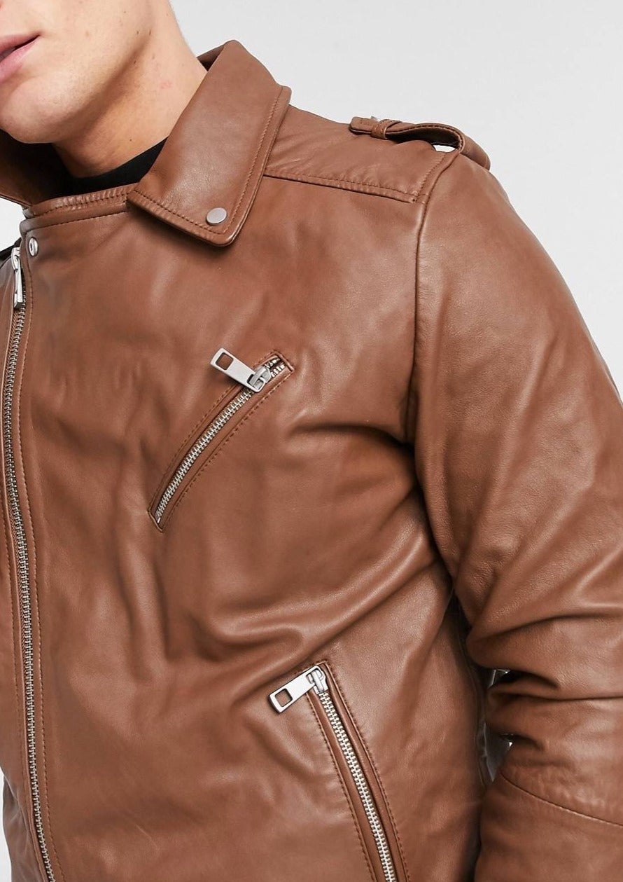 Brown Biker Leather Jacket