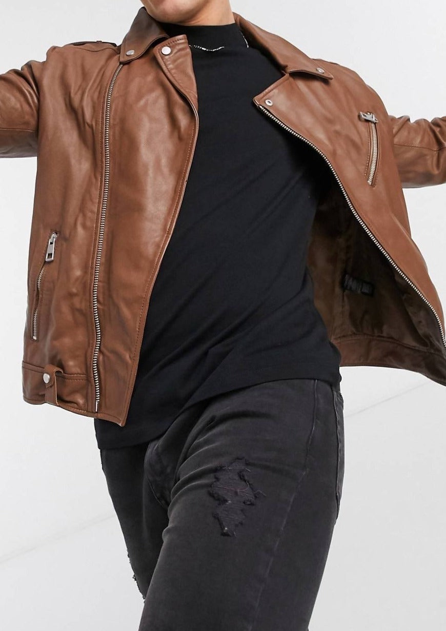 Brown Biker Leather Jacket