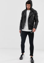 Black Biker Hooded Leather Jacket