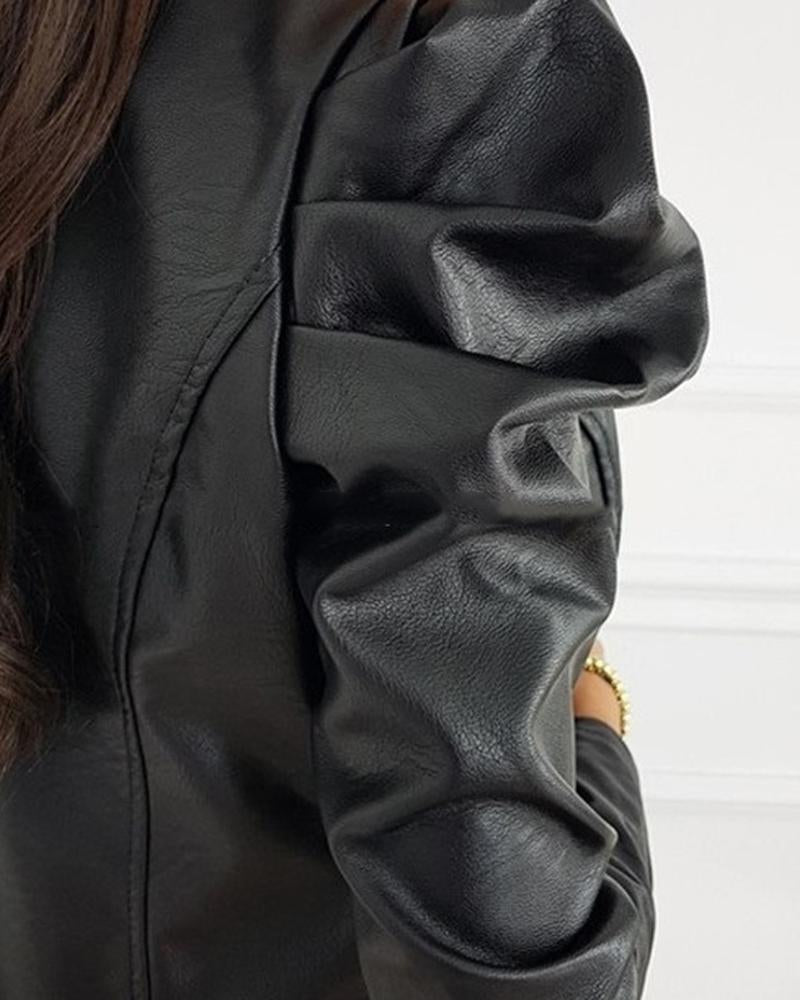Black Puffed Leather Jacket